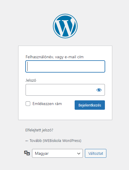 WordPress bejelentkezési, belépési felület